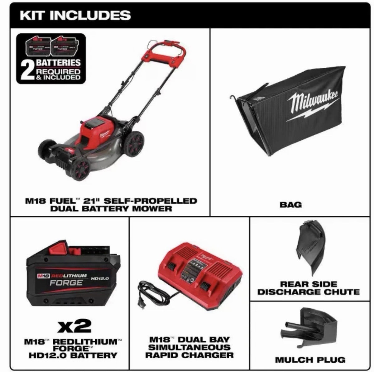Milwaukee Tool 2823-22Hd M18 Fuel 21 In. Self-Propelled Dual Battery Mower Kit