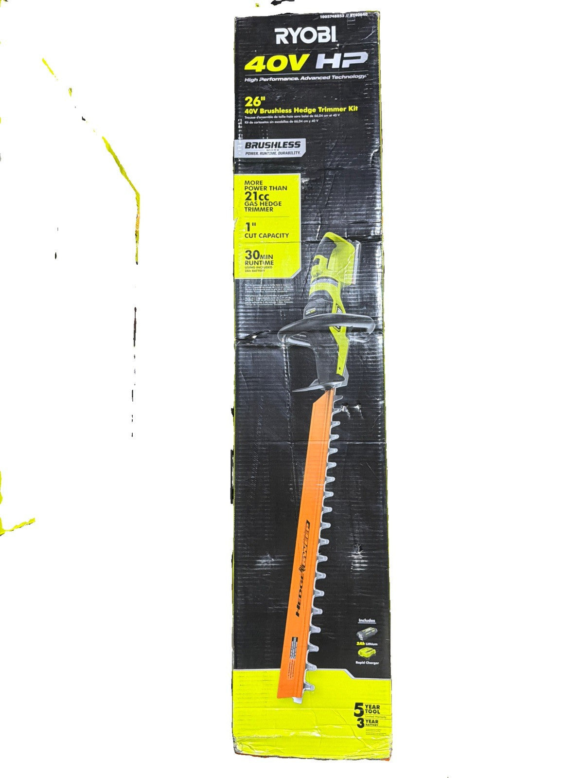 RYOBI 40V HP Brushless 26 in. Cordless Hedge Trimmer w/2.0Ah Battery & Charger