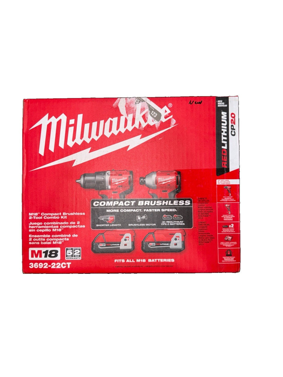 Milwaukee Tool 3692-22Ct M18 Compact Brushless 2-Tool Combo Kit, Cordless