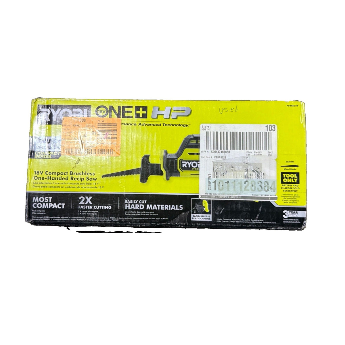 Ryobi PSBRS02B ONE+ HP 18V Brushless Compact Reciprocating Saw *Tool Only*