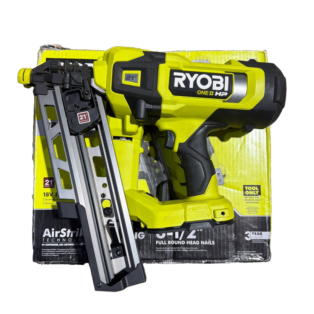RYOBI ONE+ HP 18V Brushless Cordless AirStrike 21 Framing Nailer (Tool Only)