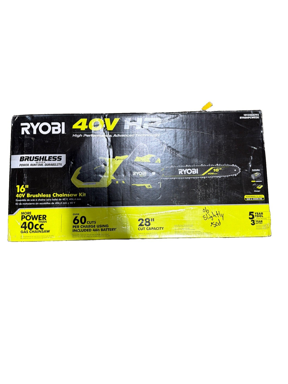 RYOBI 40V HP Brushless 16 in. Battery Chainsaw with 4.0 Ah Battery and Charger