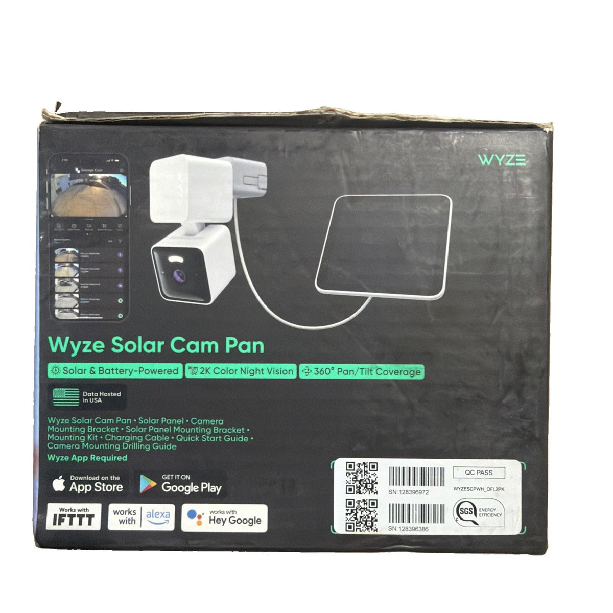 Wyze Solar Cam Pan 2 Pack 2K Battery Security Cameras w/ Solar Panels SEALED
