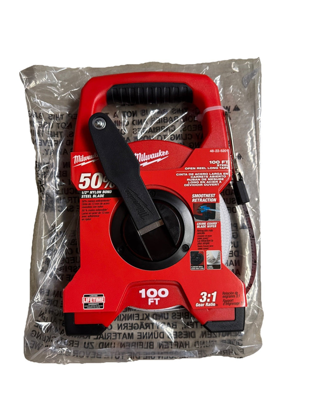 Milwaukee 48-22-5201 100 ft. Open Reel Long Tape Measure, 1/2" Nylon Steel Blade