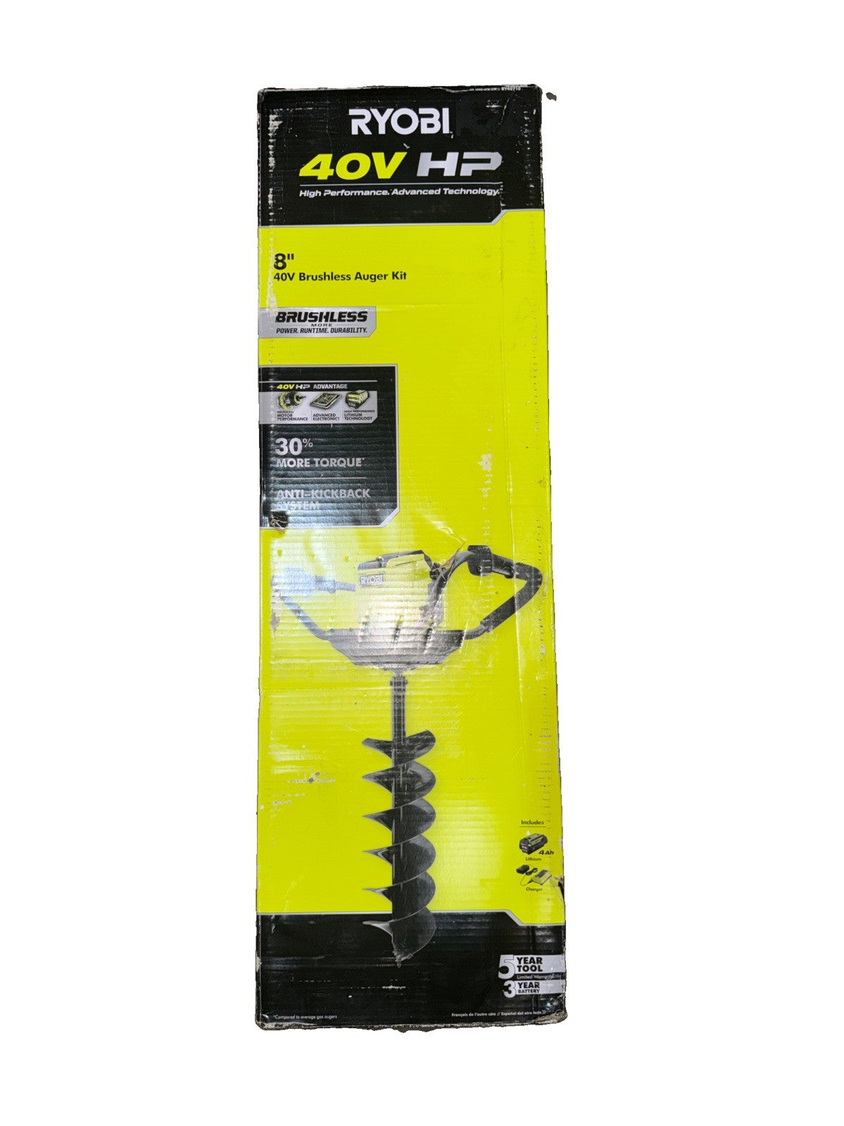 RYOBI 40V HP Brushless Cordless Earth Auger Powerhead 8 in Bit FREE FAST CHARGER