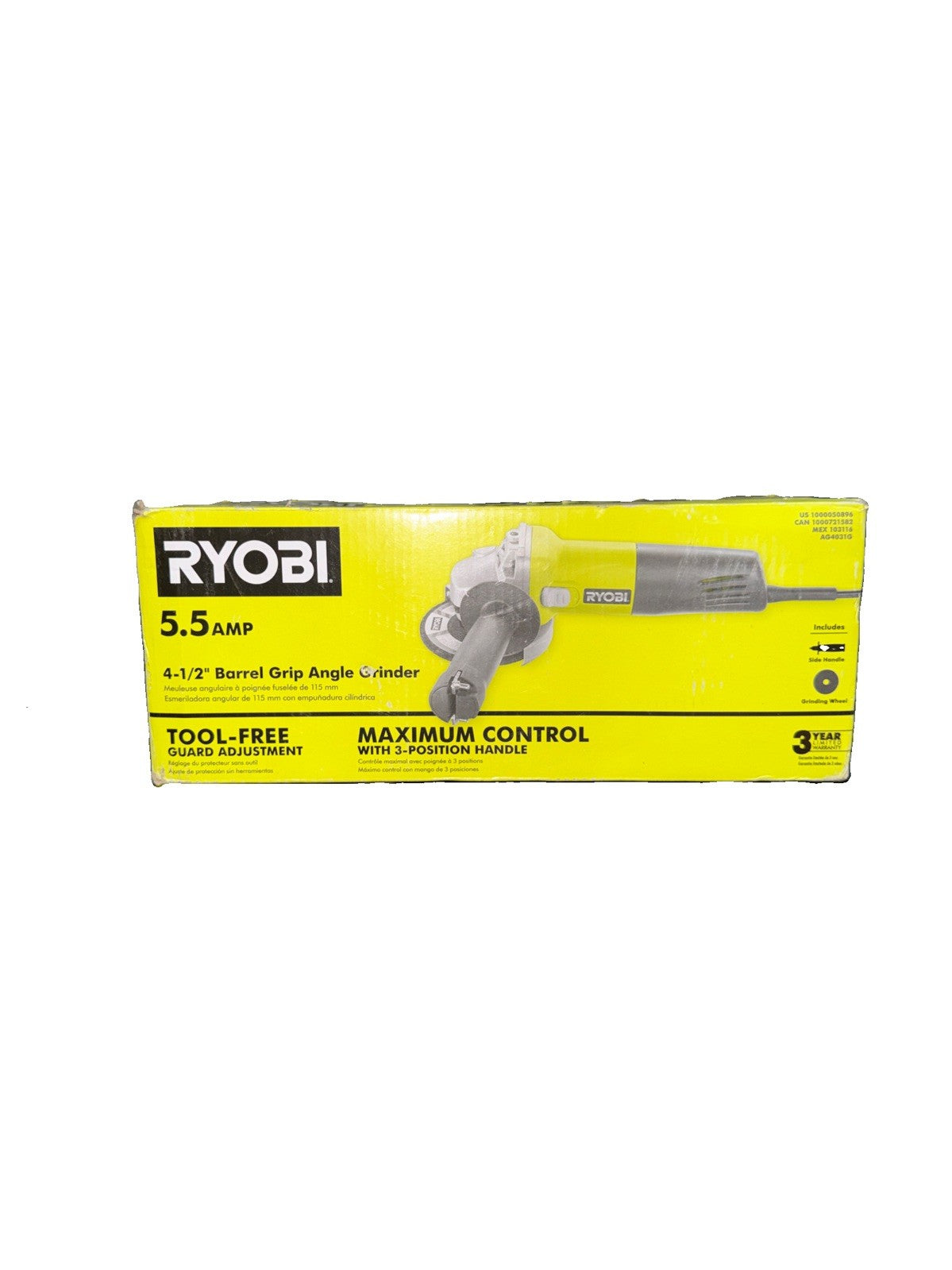 Ryobi Corded 4-1/2" Barrel Grip Angle Grinder 5.5 Amp W/ Handle & Wheel - NEW