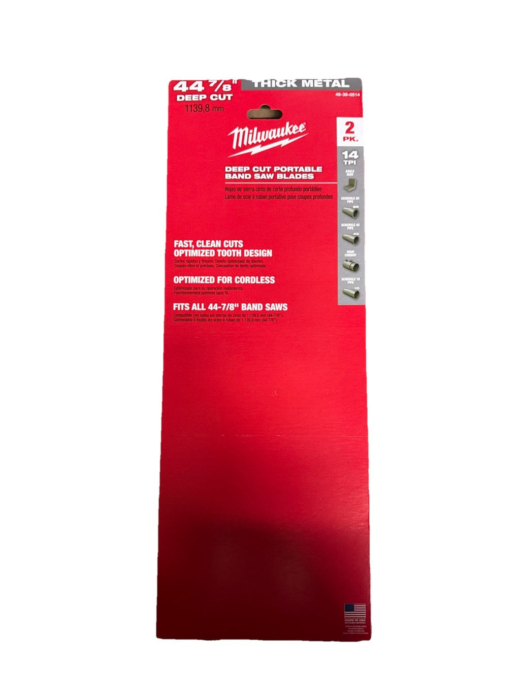 2 PACK OF 2 Milwaukee 48-39-0514 44-7/8",14 TPI BiMetal Band Saw Blades 4-Blades