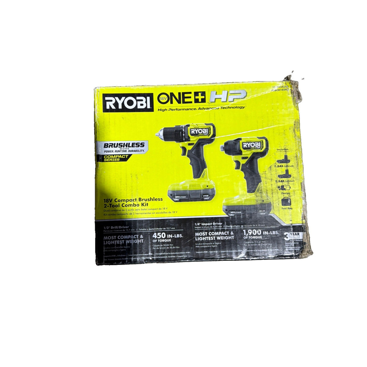NEW RYOBI Brushless18V 1/2" Hammer Drill 1/4" Impact Driver 2 Batteries PBLCK02K
