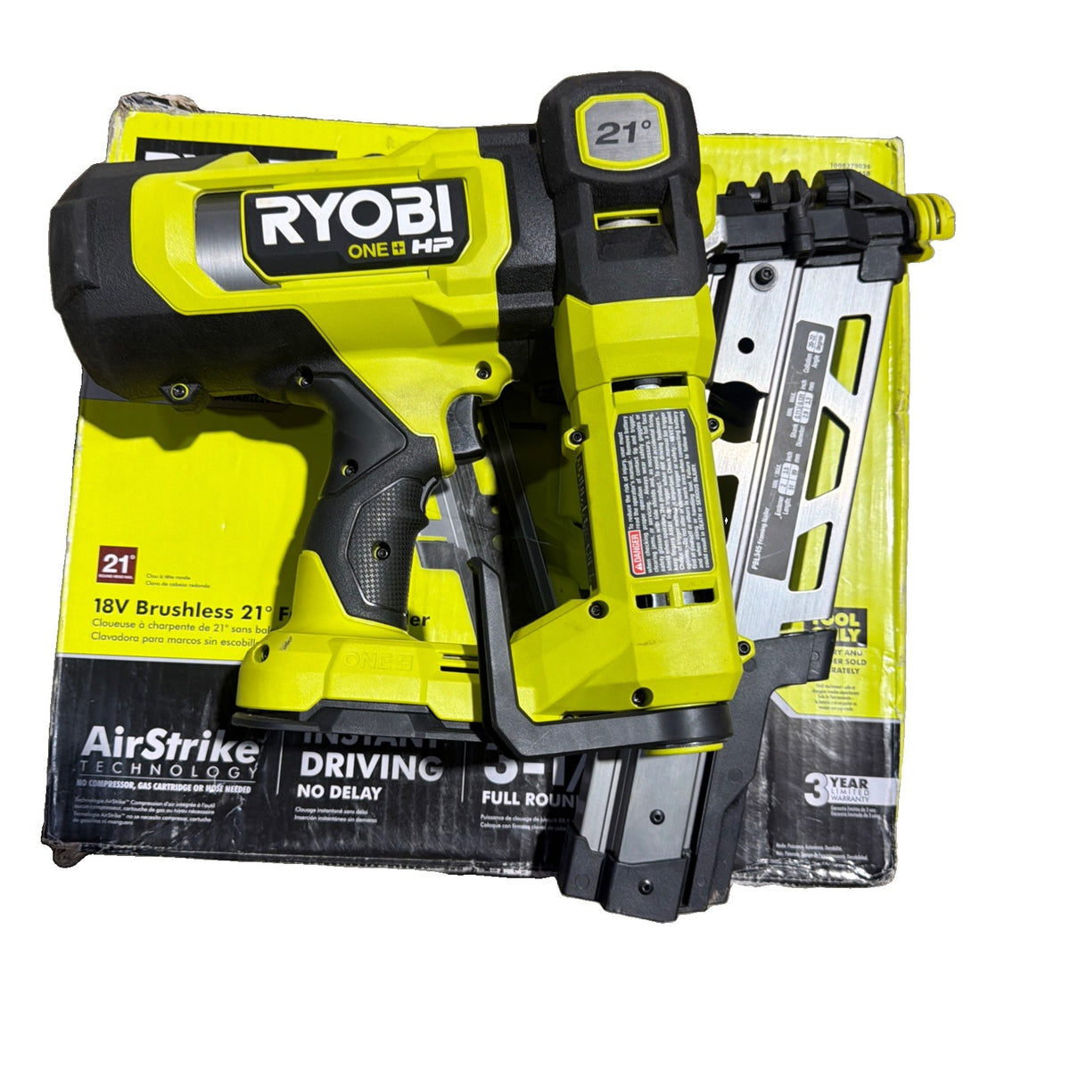 RYOBI ONE+ HP 18V Brushless Cordless AirStrike 21 Framing Nailer (Tool Only)