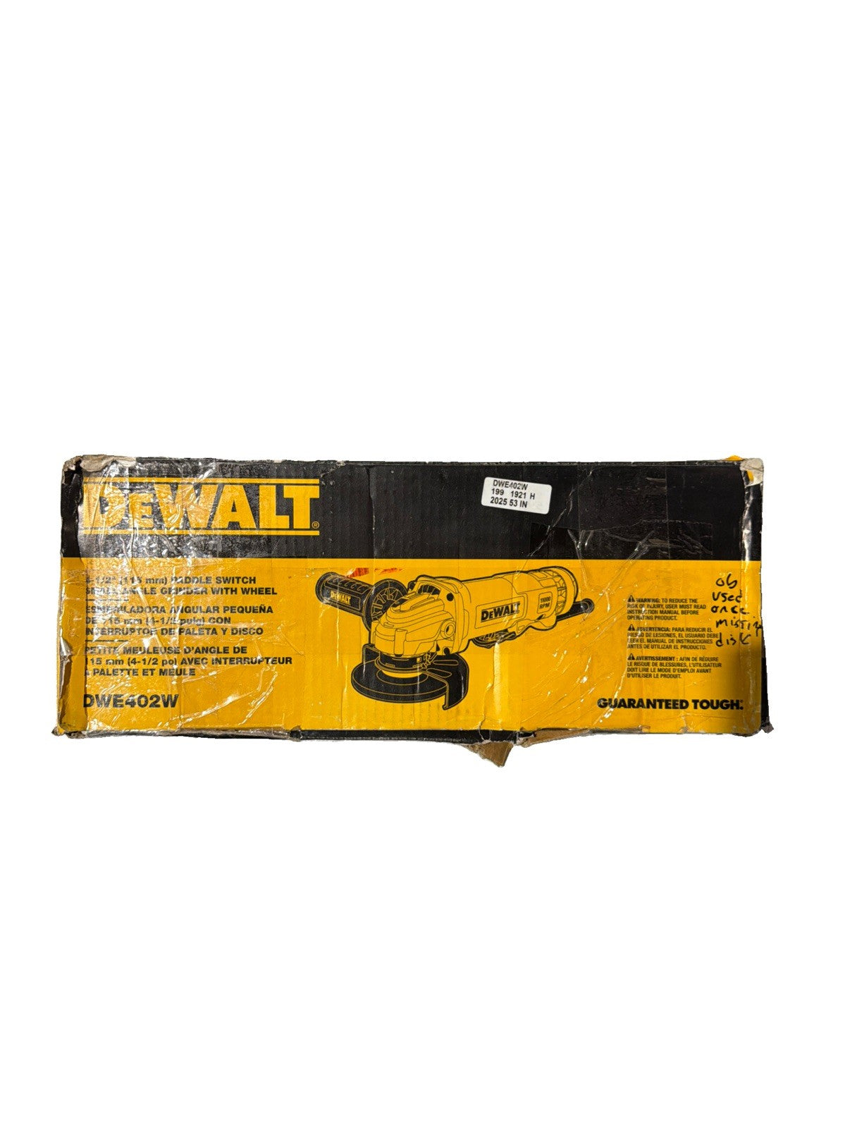 DEWALT 11 Amp Corded 4.5 in. Small Angle Grinder DWE402W Used Once No Wheel