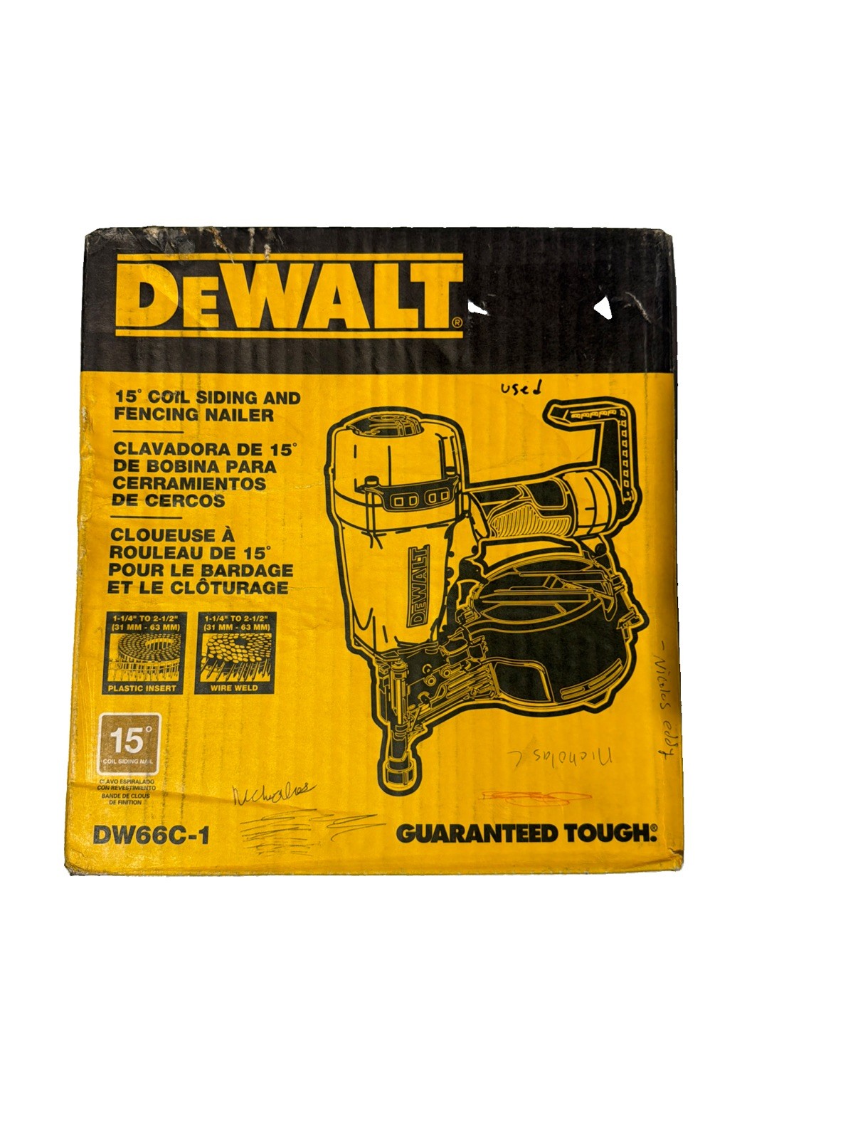 DEWALT DW66C-1 Pneumatic 15-Degree Coil Siding Nailer GREAT CONDITION