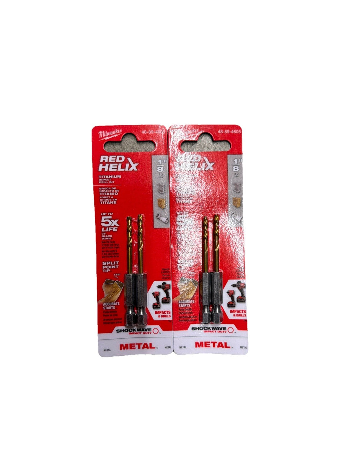 2x MILWAUKEE SHOCKWAVE 1/8 in. Titanium Twist Drill Bit, 48-89-4605 (2-Pack) New