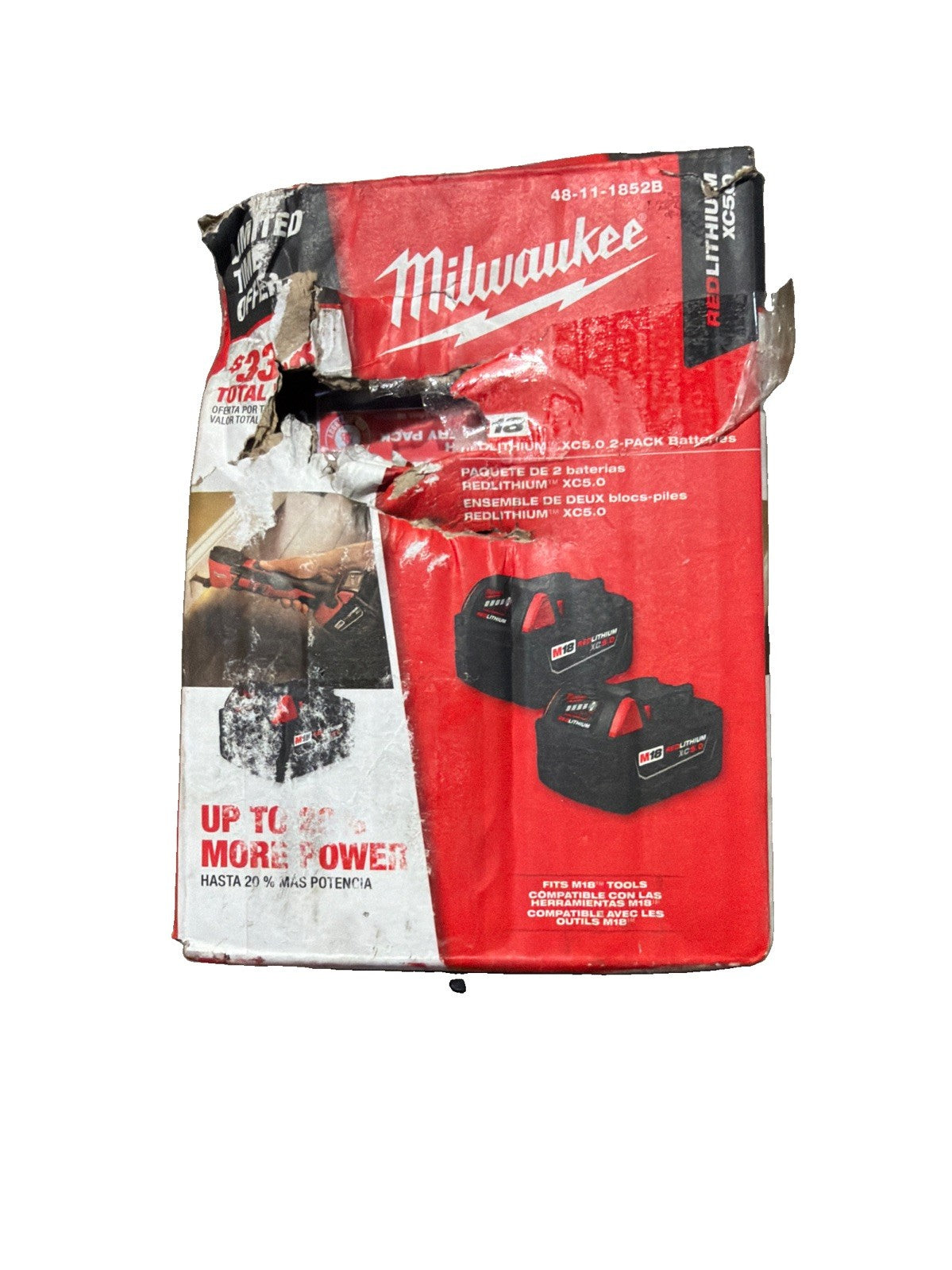 Milwaukee M18 18V Li-Ion XC5.05 5 Ah Battery Pack  *2-Pack* 48-11-1852B