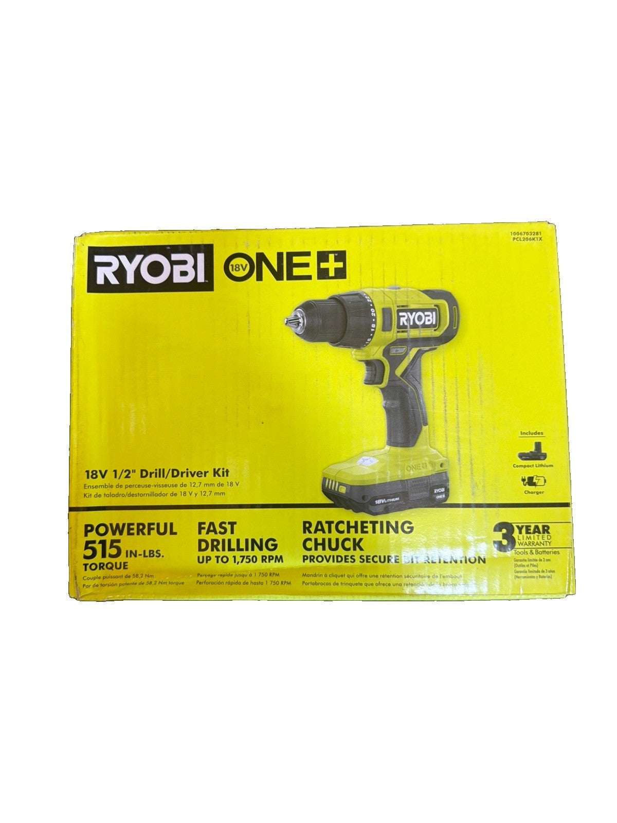 Ryobi PCL206K1 18V ONE+ 1/2" Cordless Drill Driver Kit w/ Battery & Charger