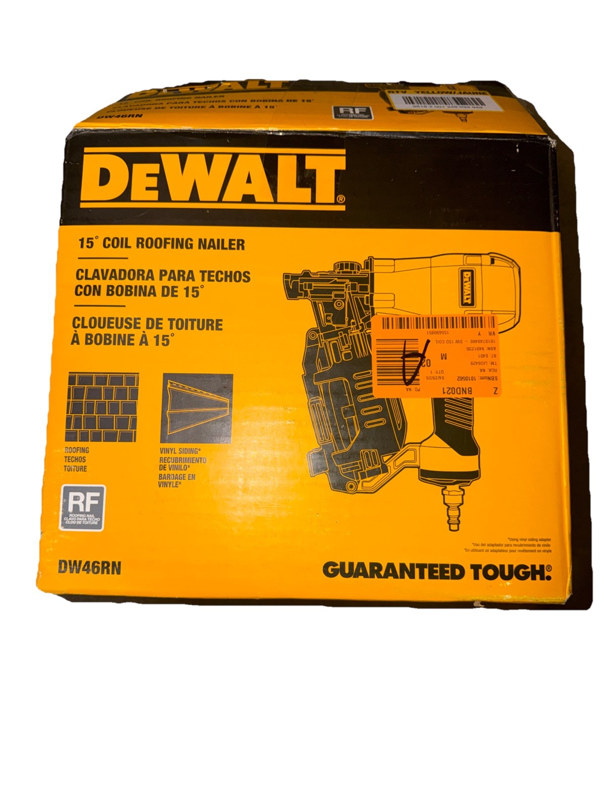DEWALT 1-3/4 in. 15 Degree Pneumatic Coil Roofing Nailer