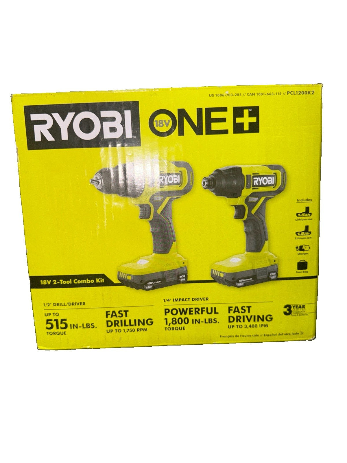 Ryobi ONE+ 18V 2-Tool Combo Kit Drill/Driver 1/4" Impact 2 Batteries PCL1200K2
