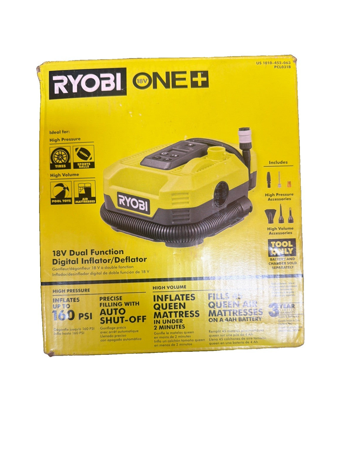 RYOBI ONE+ 18V Cordless Dual Function Inflator/Deflator(Tool Only)