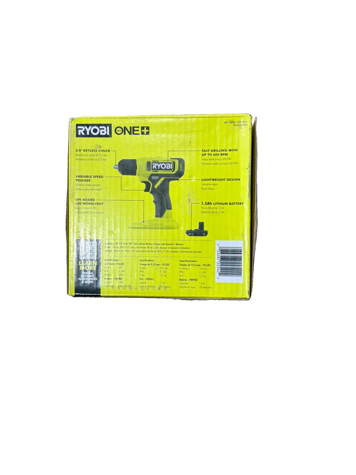 RYOBI ONE+ 18V Cordless 3/8 in. Drill/Driver Kit with 1.5 Ah Battery and Charger