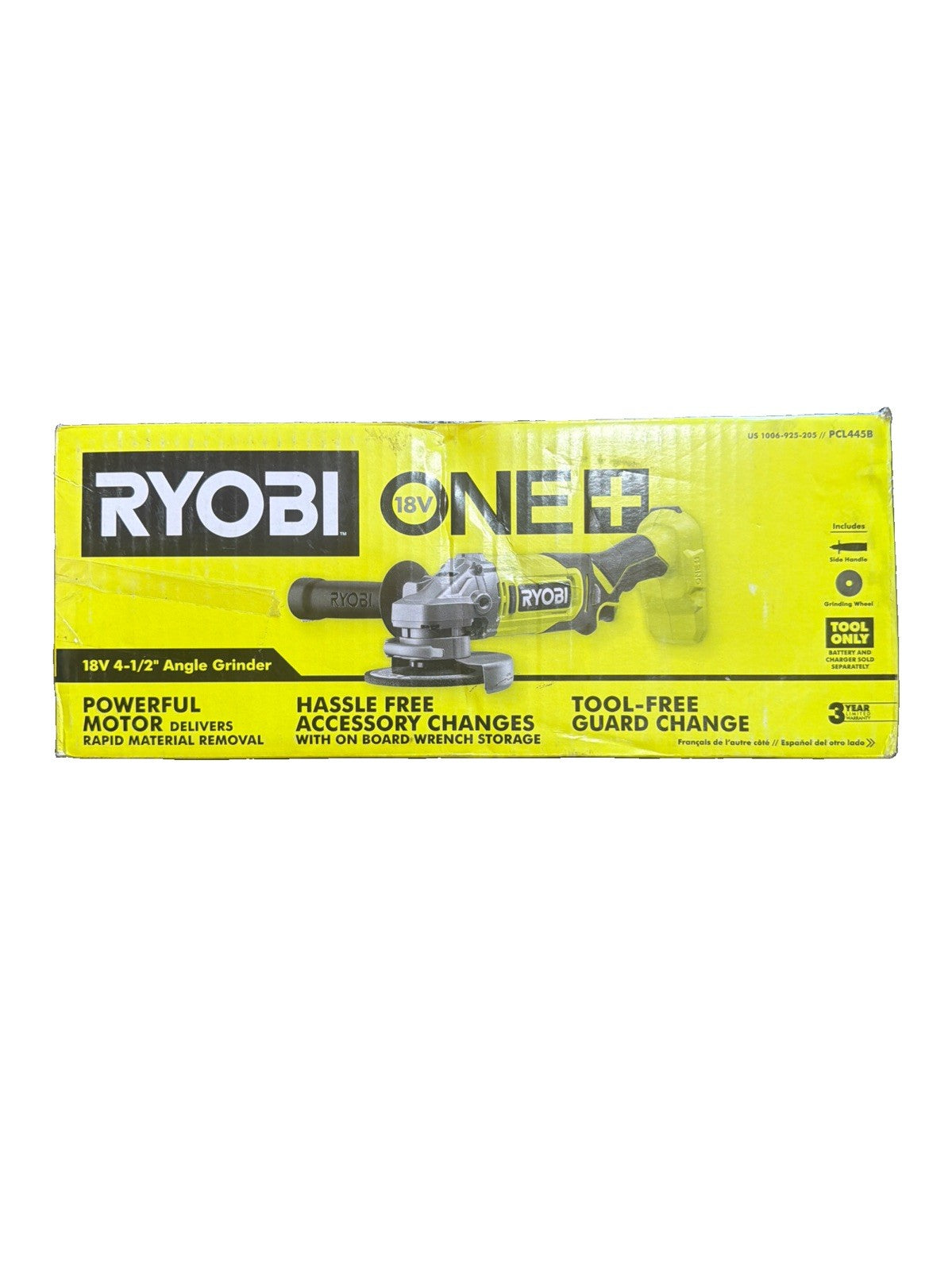 Ryobi ONE PCL445B 18V Cordless 4-1/2 in. Angle Grinder - (Tool Only)