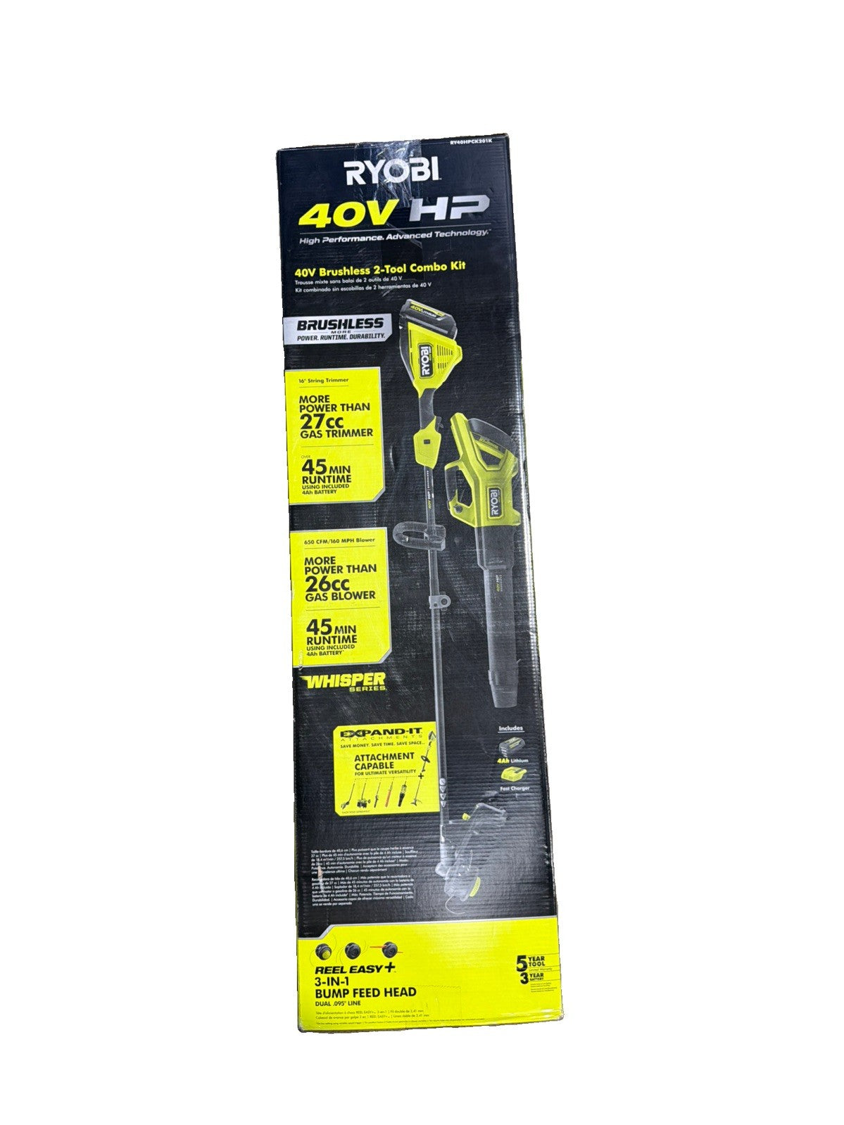 RYOBI 40V HP Brushless 650 CFM Blower & Carbon Fiber Trimmer Kit 4Ah