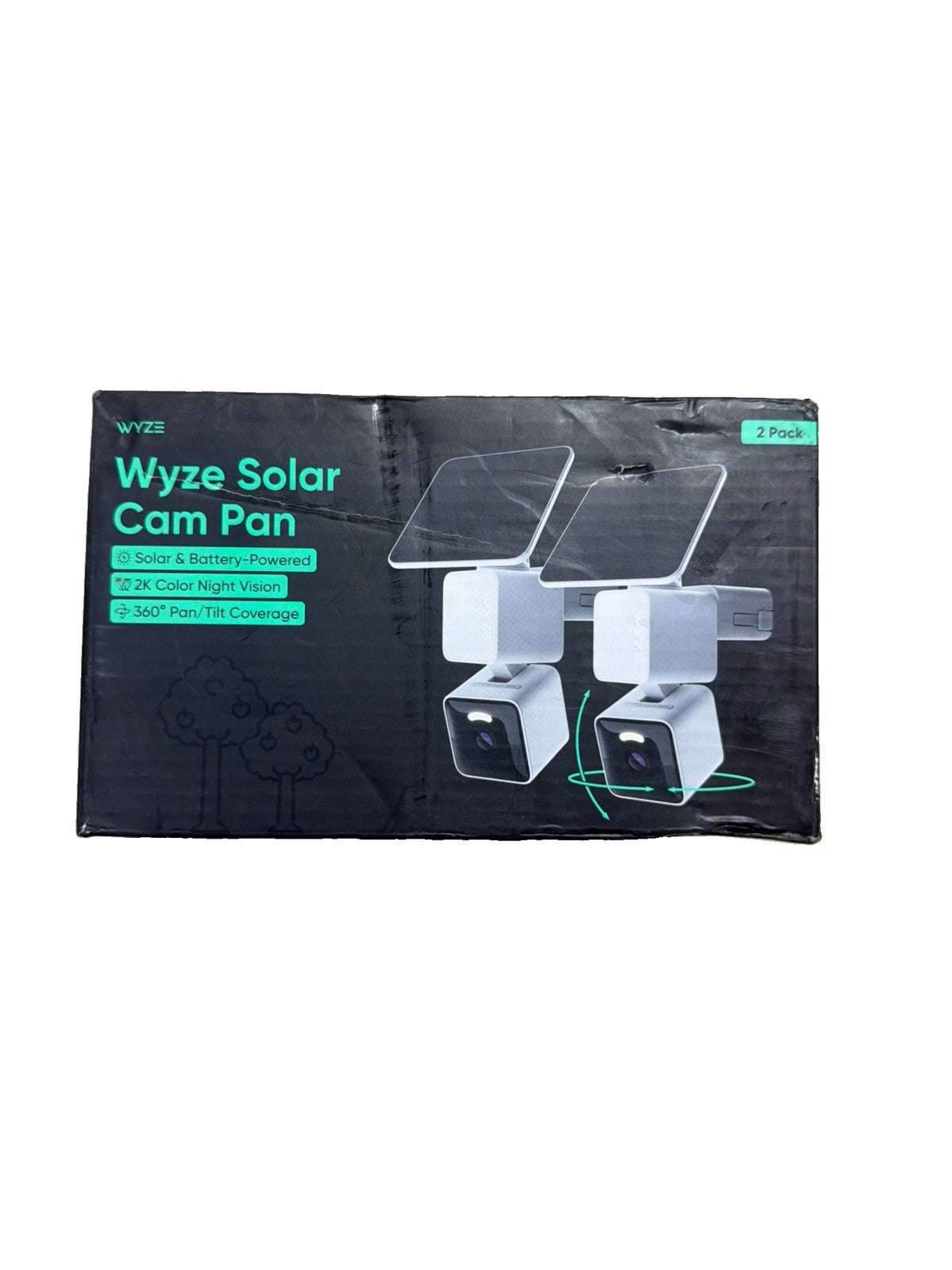 Wyze Solar Cam Pan 2 Pack 2K Battery Security Cameras w/ Solar Panels SEALED