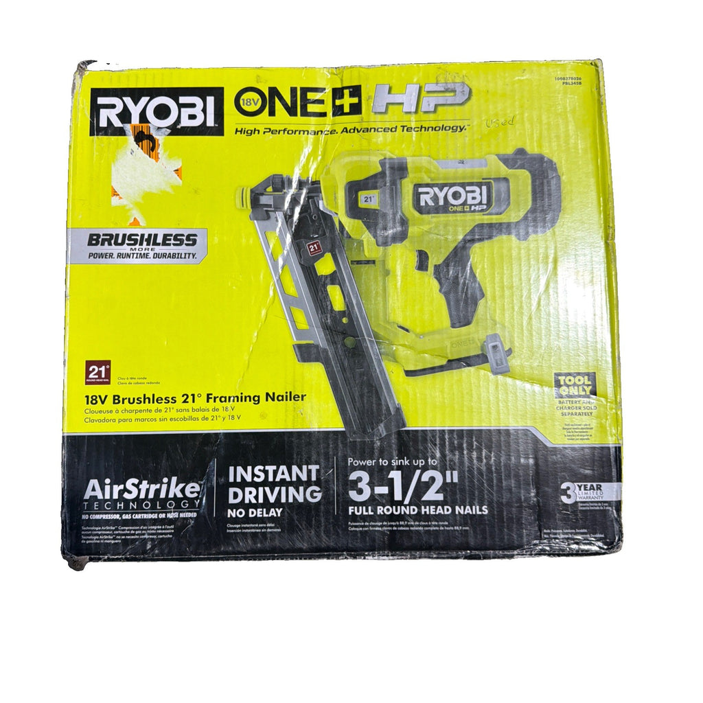 RYOBI ONE+ HP 18V Brushless Cordless AirStrike 21 Framing Nailer (Tool Only)
