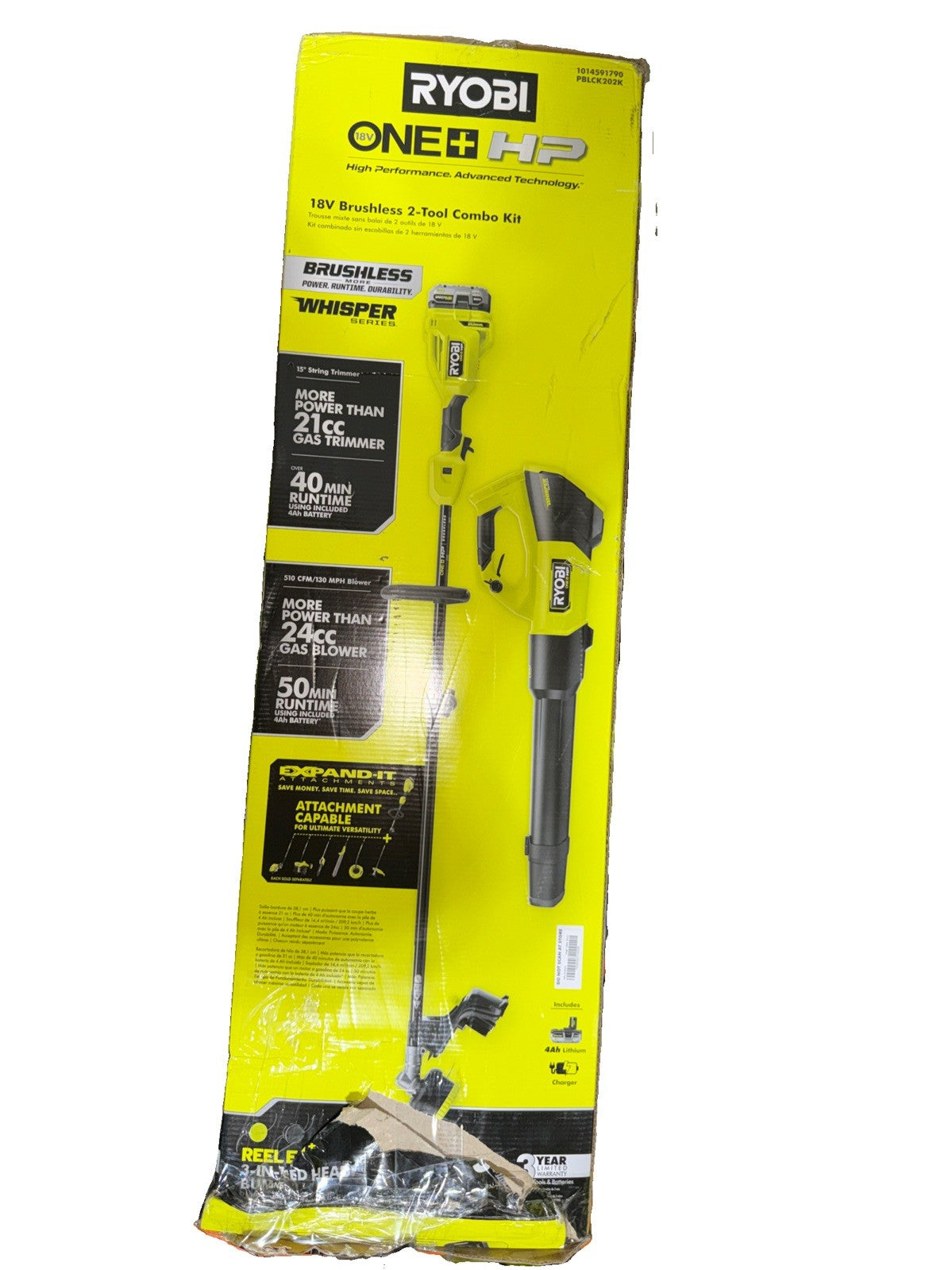 RYOBI ONE+ HP 18V Brushless String Trimmer & Leaf Blower Combo Kit PBLCK202K