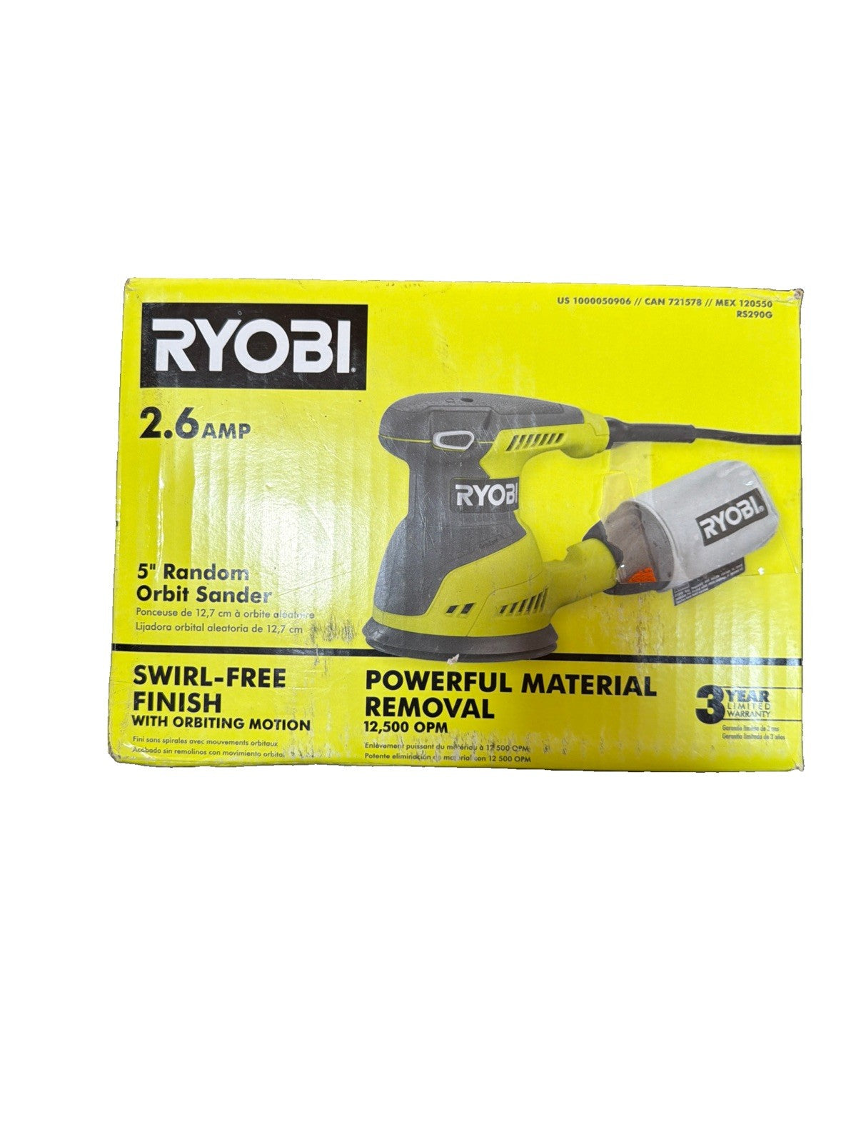 Ryobi RS290G 2.6 Amp Corded 5" Random Orbital Sander - No Sandpaper