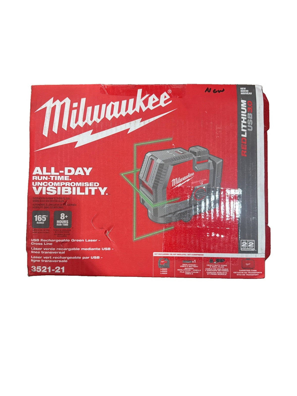 Milwaukee 3521-21 REDLITHIUM USB Rechargeable Cordless Green Cross Line Laser