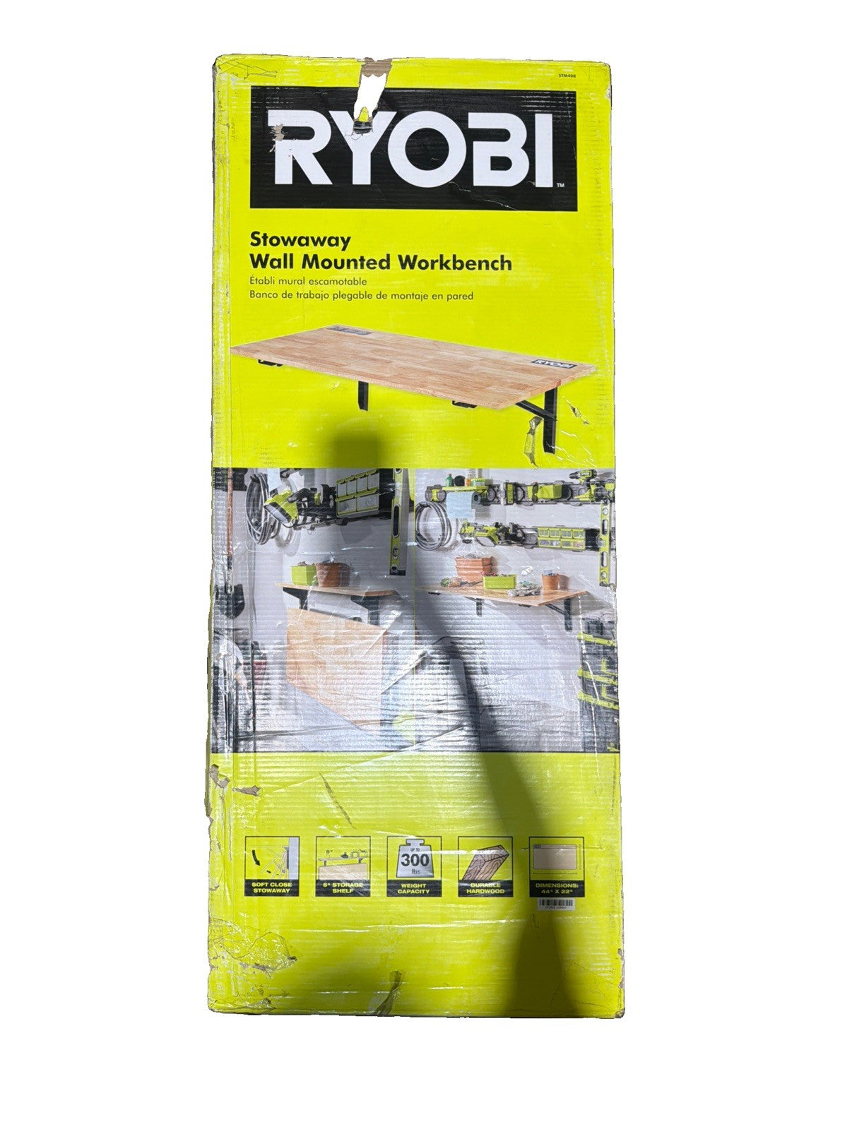 NEW RYOBI Stowaway Wall Mounted Folding Table- 44” X 22” Workbench # STM408
