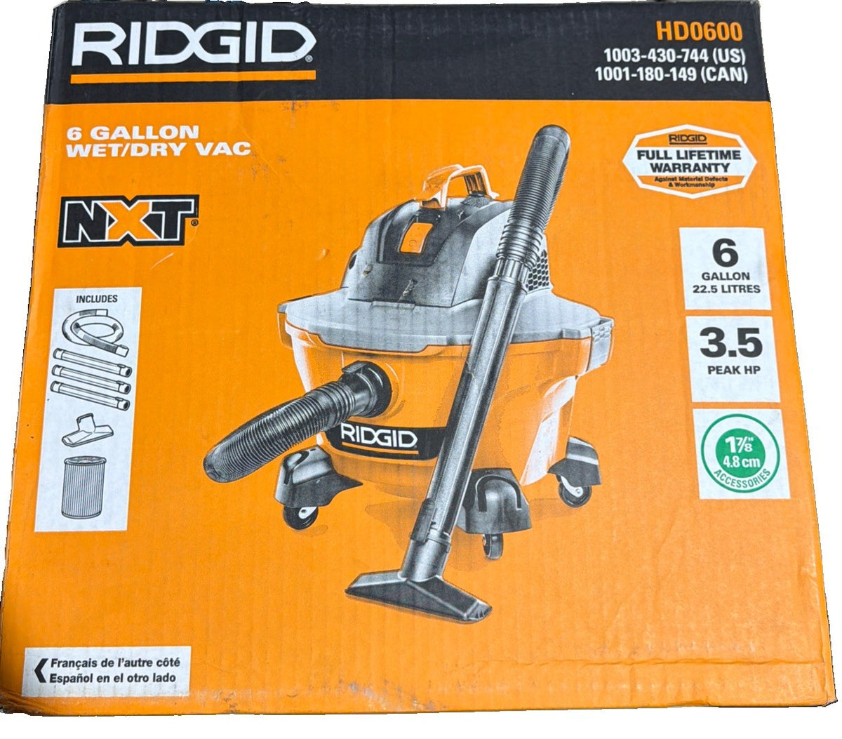 RIDGID 6 Gallon 3.5 Peak HP NXT Wet Dry Vac w/ Debris Filter, Locking Hose