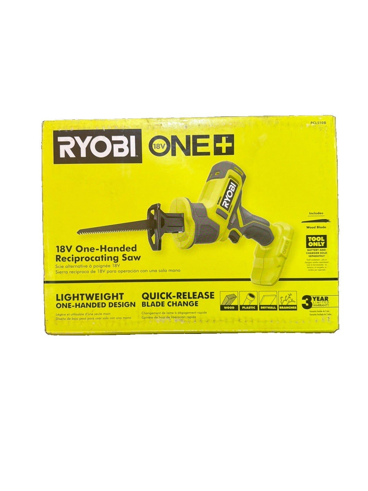 NEW Ryobi ONE+ PCL510B 18V One-Handed Reciprocating Saw (Tool Only) brand new